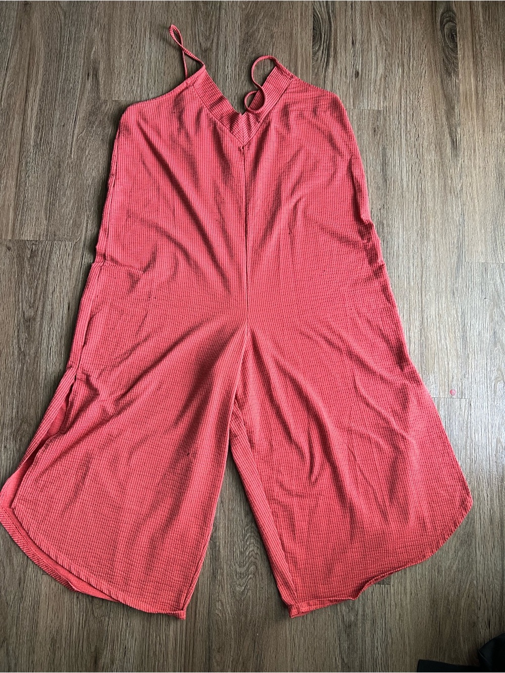Eyeshadow Coral Wide-Leg Ribbed Jumpsuit